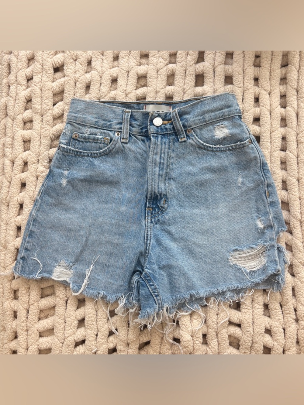 BDG Light Blue High Waist Distressed Denim Shorts